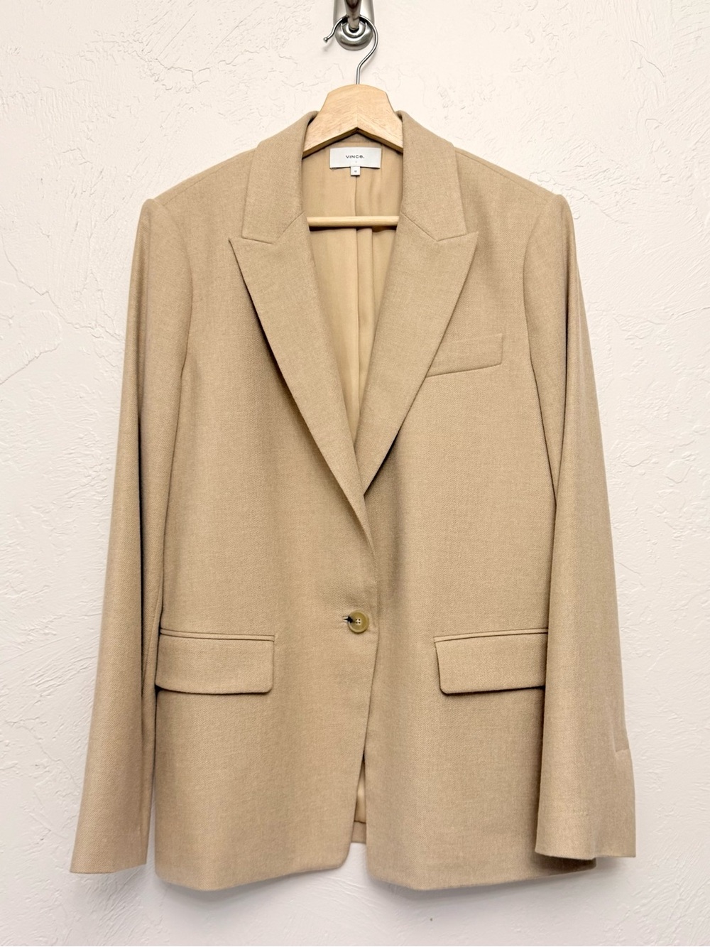 Vince Viscose Wool Blend Single Button Notched Lapel Blazer Jacket Tan Camel 12